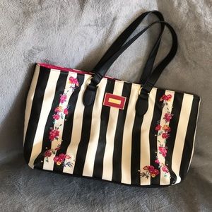 Betsey Johnson tote/purse, floral & black stripes